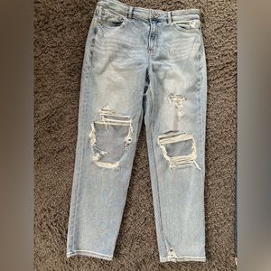 Blue ripped mom jeans